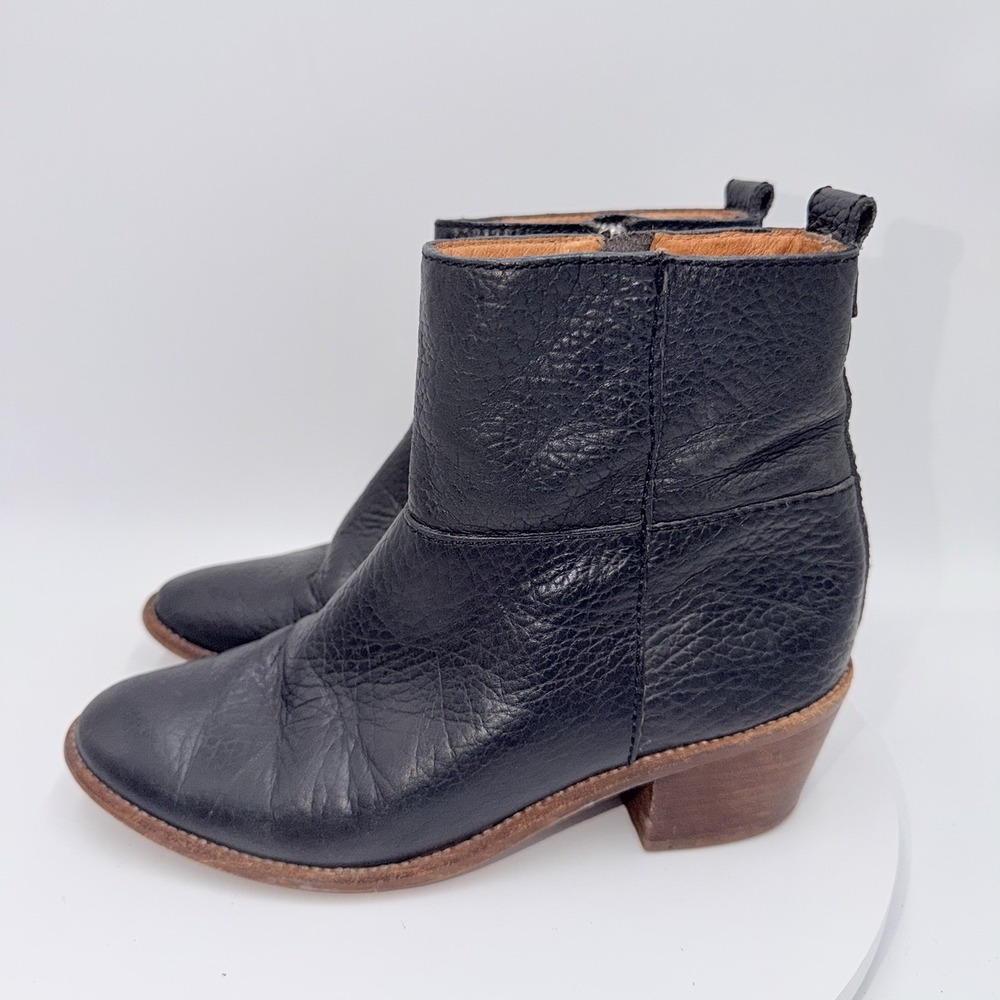 Madewell Womens Black Perrie Pebble Leather Bootie Zip Up Block Heel Size 7